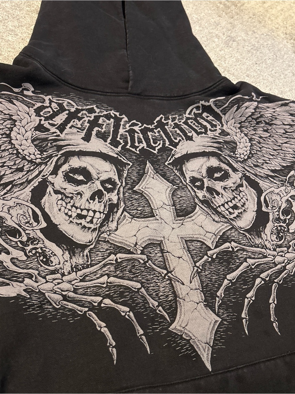 Affliction Black Hoodie with White Cracked Skull Graphic - Picture 2 of 4